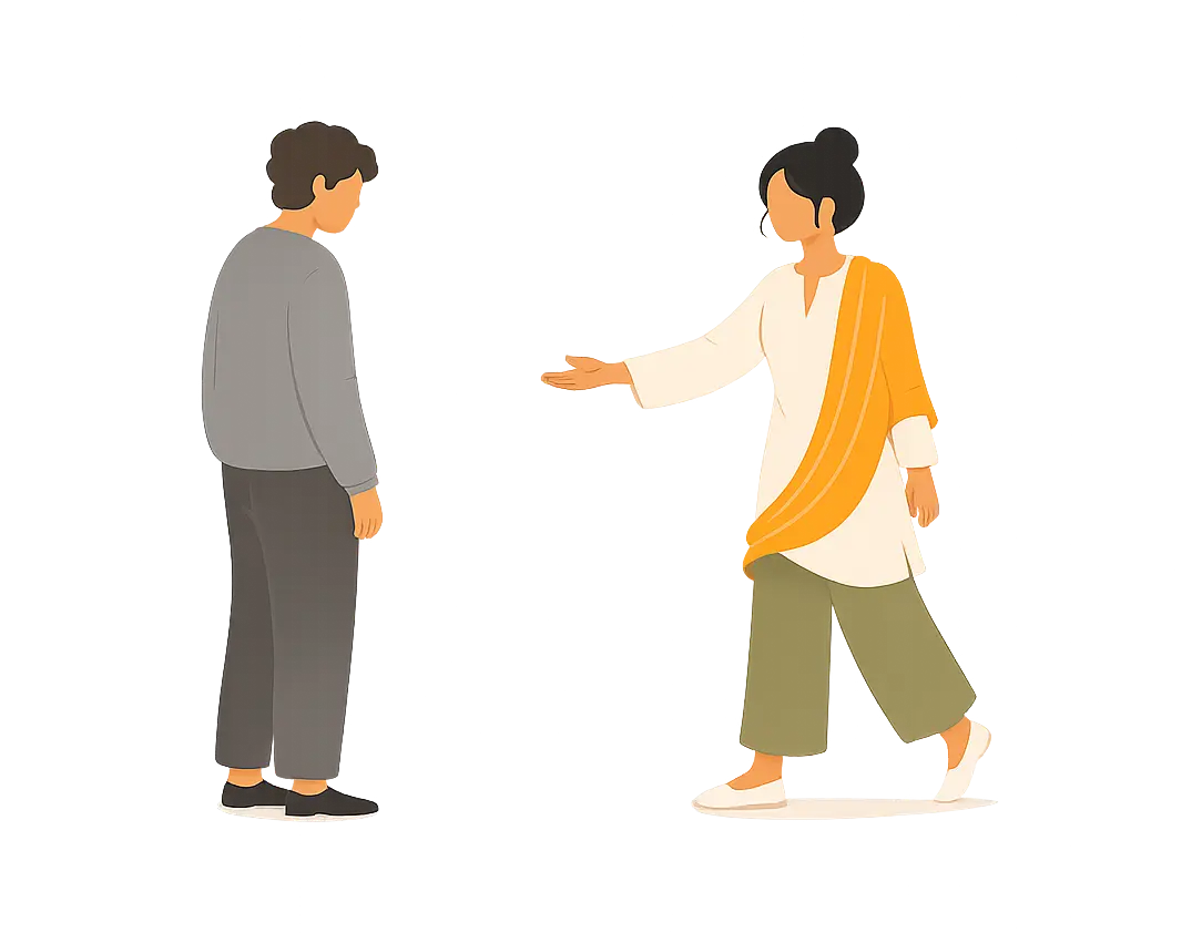 Illustration representing mental health support, with one person appearing distressed and another offering help and understanding.